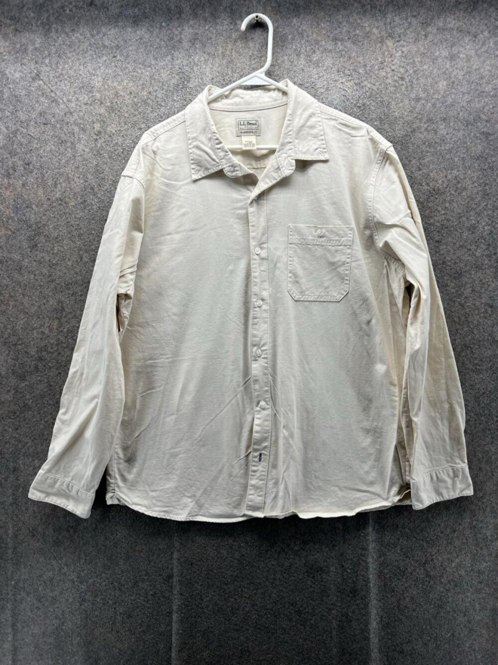 L.L. Bean Shirt Men Large White Long Sleeve Button Up Casual Stretch Cotton